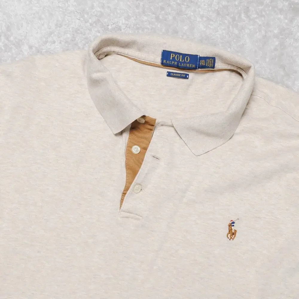Ralph Lauren Long Sleeve Tan Classic Fit Cotton Polo Shirt Mens Size XXL